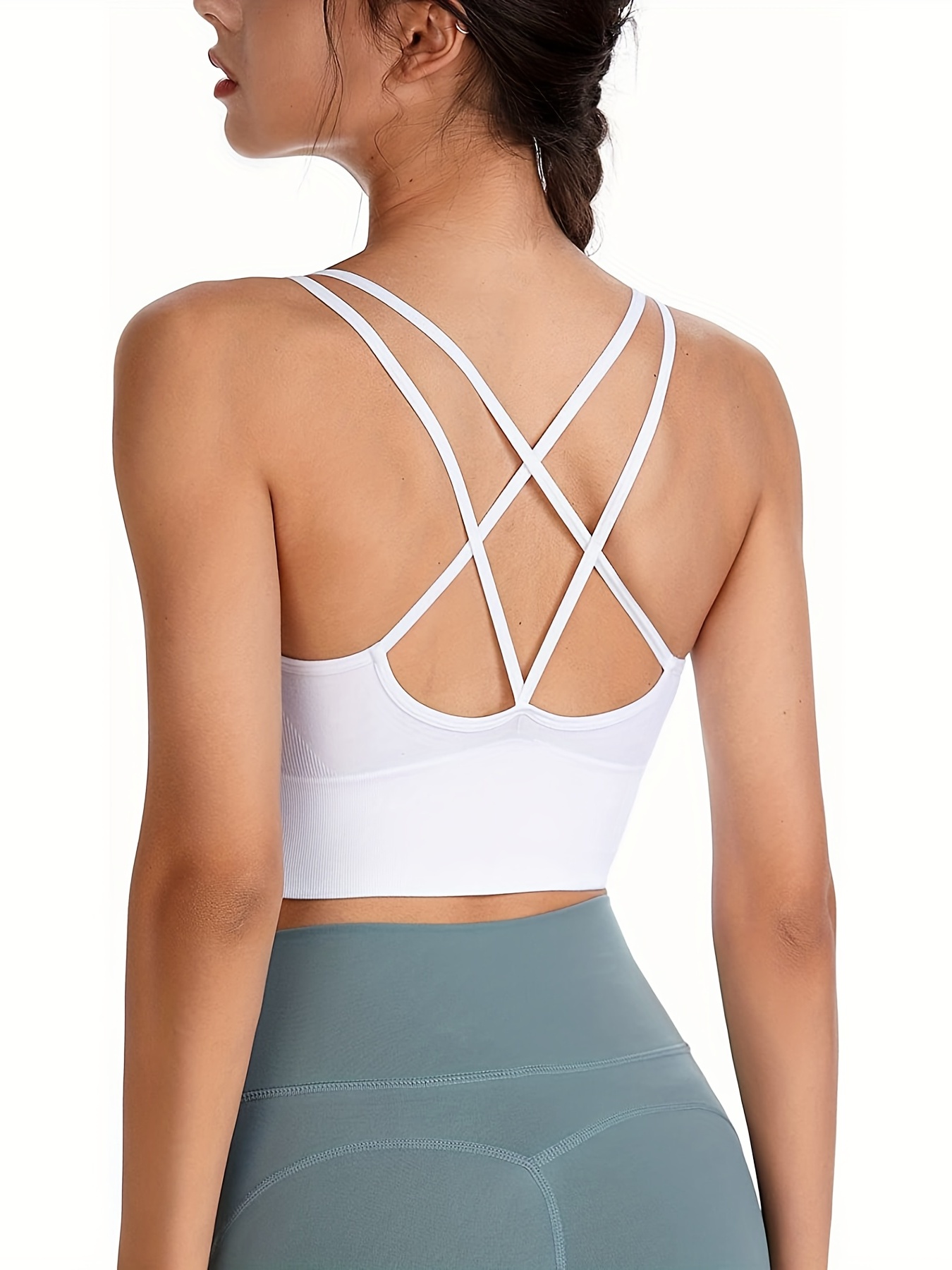 Solid Double Strap Sports Tank Top Criss Cross Back Sexy - Temu