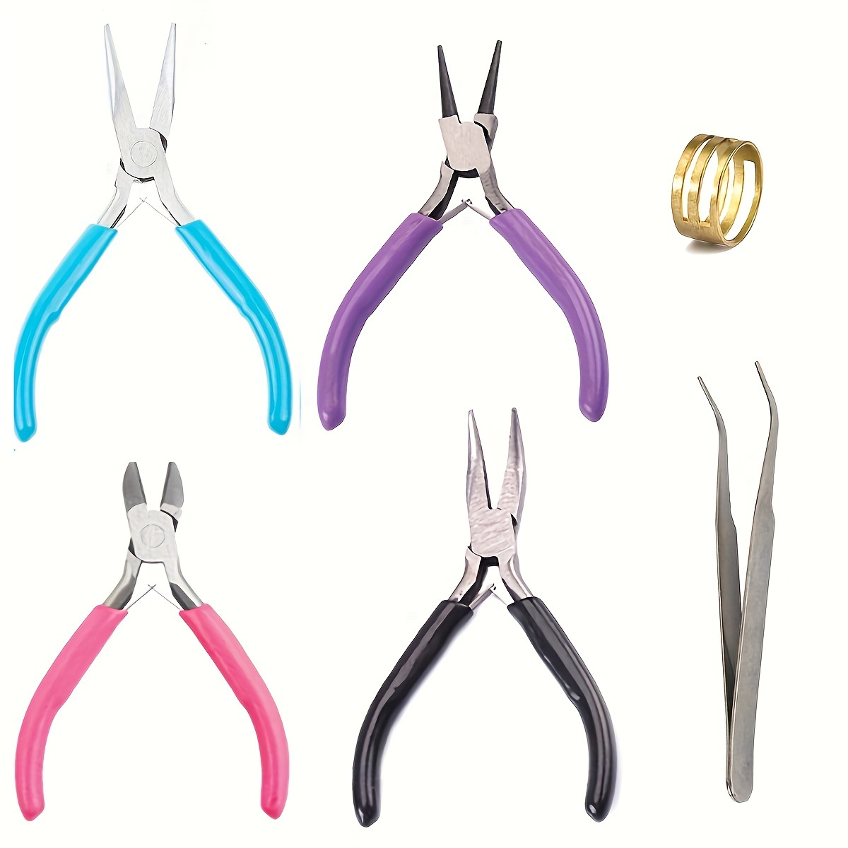 

6pcs/set Diy Hand-operated Pliers, 4 Tweezers, 1 Golden Ring Opening Tool, Can Be Used To Make And Repair Various Jewelry Accessories