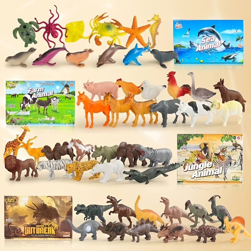 12pcs Box Simulated Wild Animal Dinosaur Farm Marine Model Set Kids  Dinosaur Toy Decoration - Toys & Games - Temu