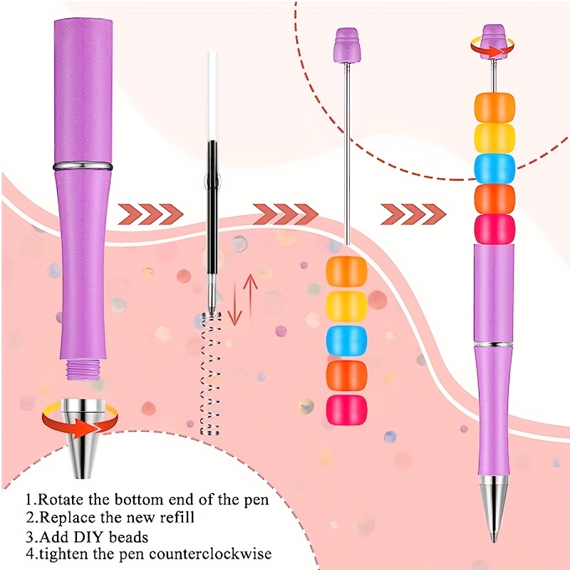 20pcs Diy Beaded Pens Rotating Plastic Beaded Ballpoint Pen Shaft
