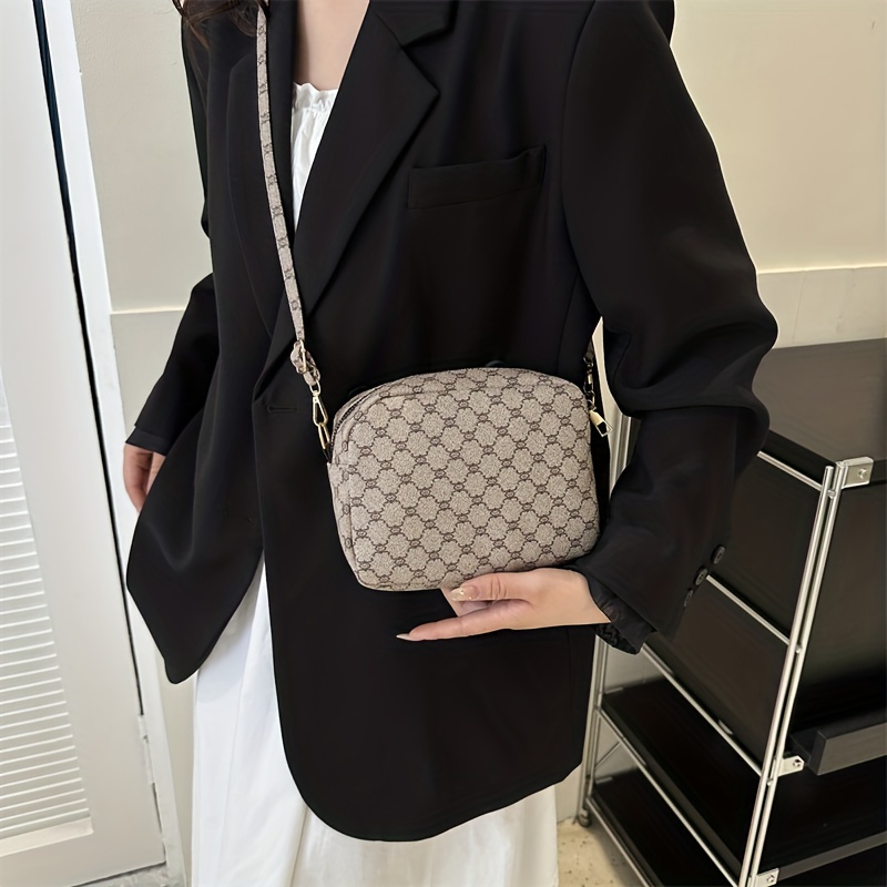 Mini Pu Leather Crossbody Bag, Geometric Pattern Shoulder Bag