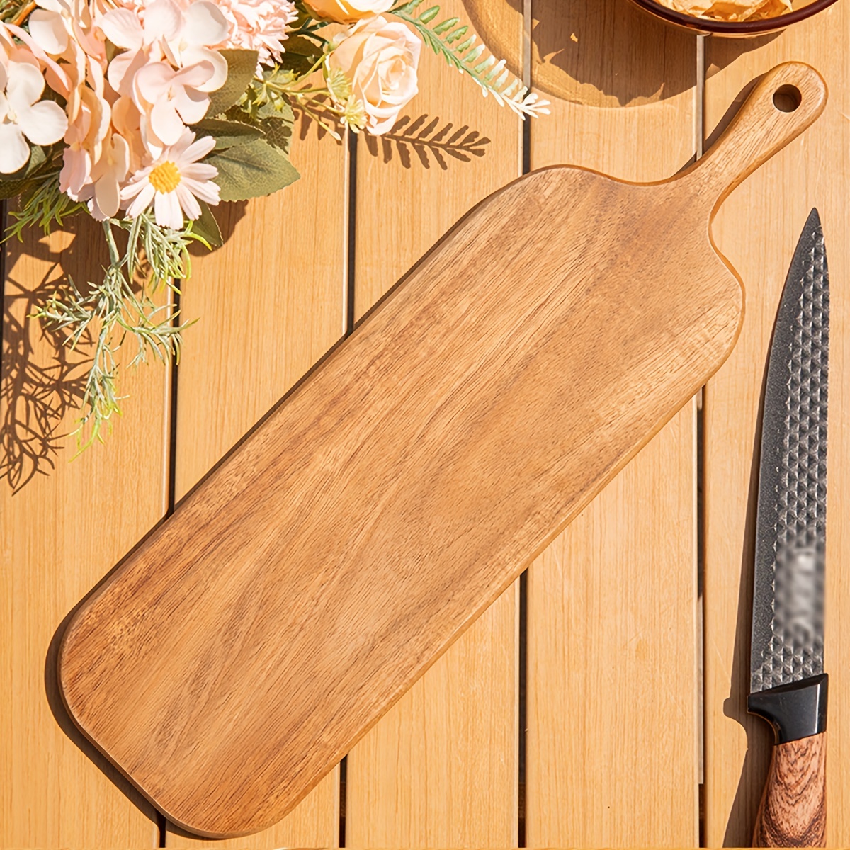 Tabla de cortar grande de madera de acacia con recipientes para cocina,  tabla de charcutería simple, tabla de quesos para servir carnes, postre