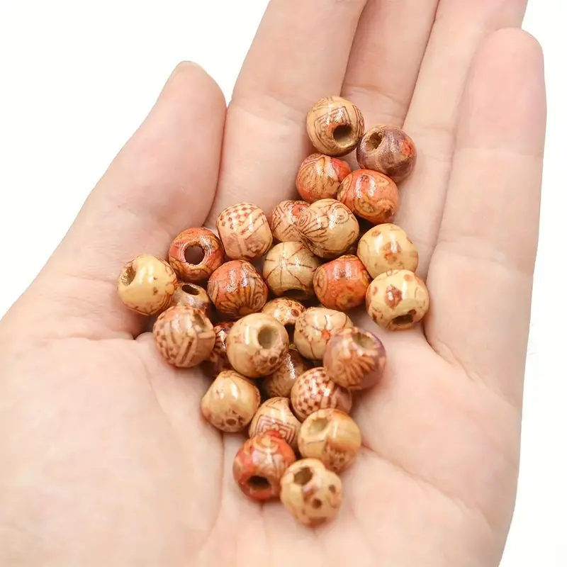 Natural Painted Wood Beads Mixed Color Round Loose Beads For - Temu