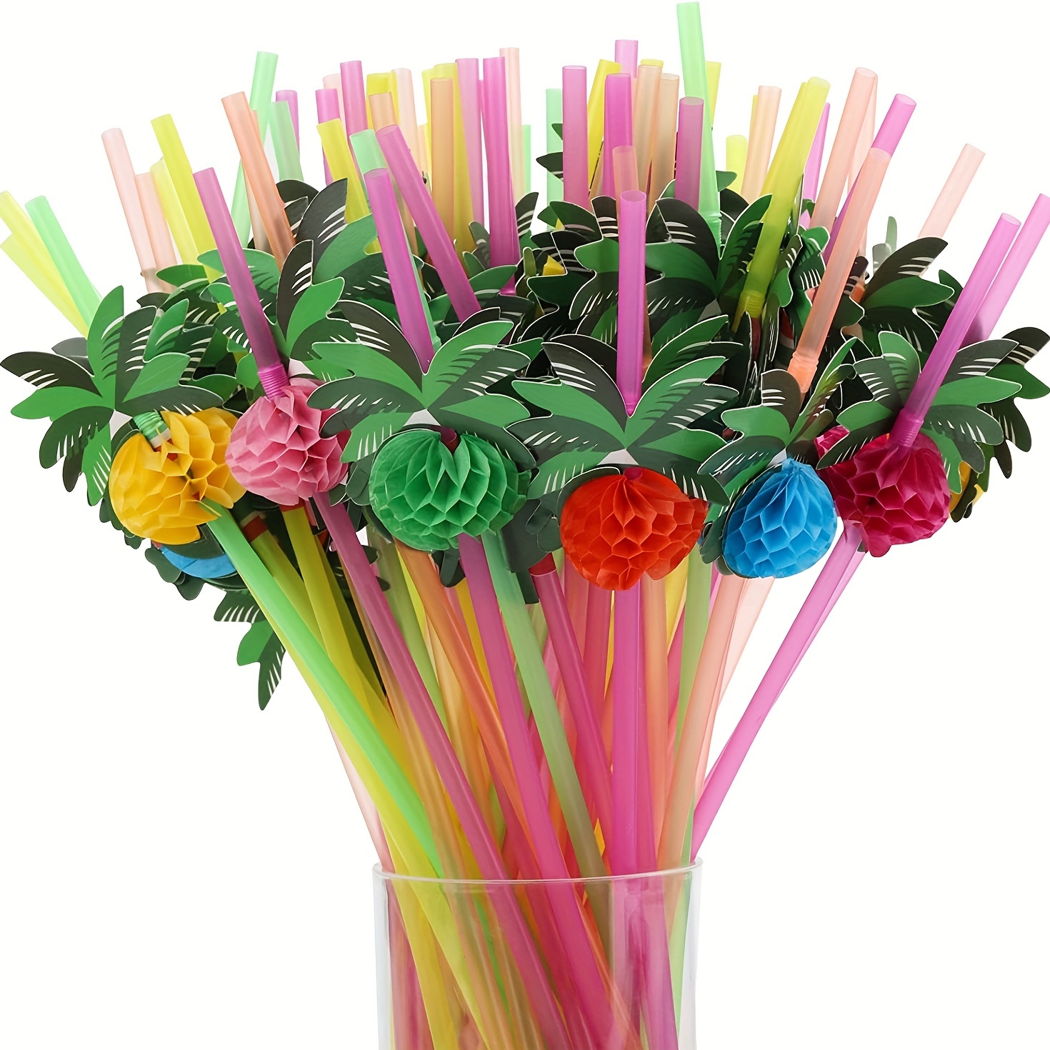 Disposable Drinking Straws, Flamingo Pineapple Umbrella Plastic