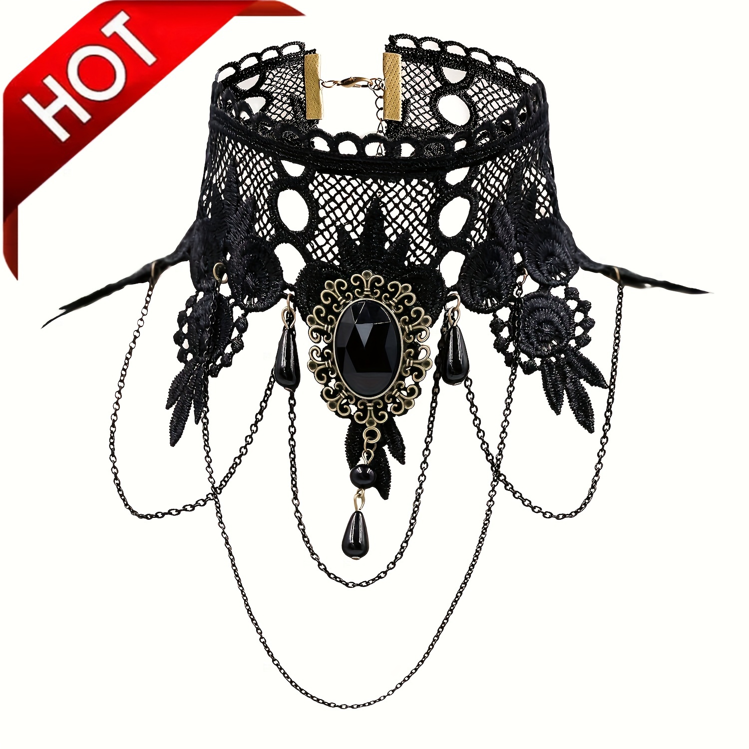 Ladies Gothic Black Lace Choker Collar for Party Decor Neck Ornament Jewelry, Jewels,Temu