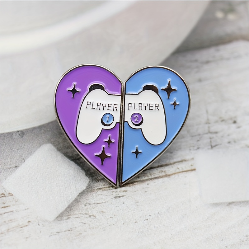 Stylish Half Heart Brooch Gamers Blue Purple Player Badge - Temu
