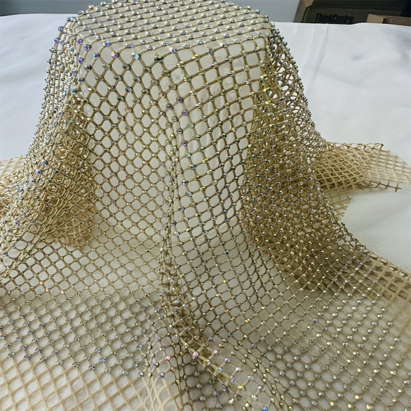 AEAOA 1 Yard Elastic Crystal Rhinestones Fabric Mesh Net Crystal Trim  Fabric for Garment Dresses Mask Material Sew On DIY Clothing Tie Shoes