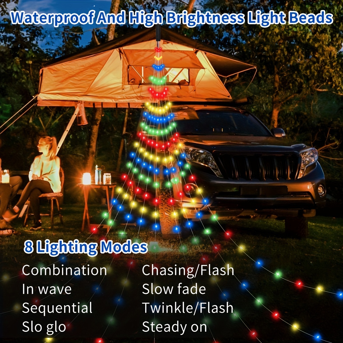 198 Led Star Waterfall Lights Solar Outdoor Camping Light 8 - Temu