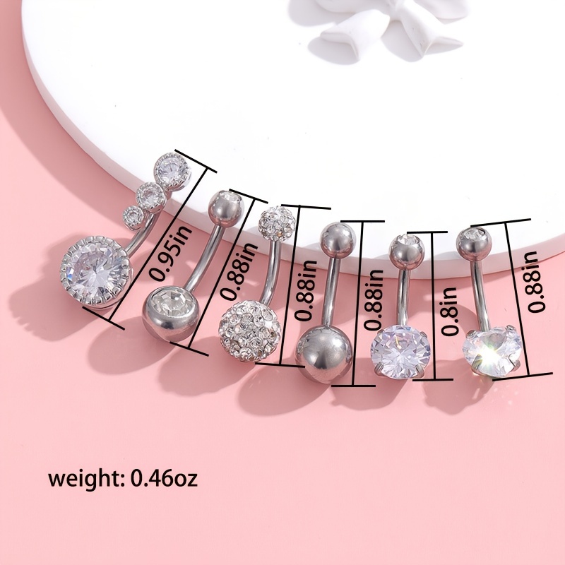 6 Pcs Belly Button Ring Set, Stainless Steel