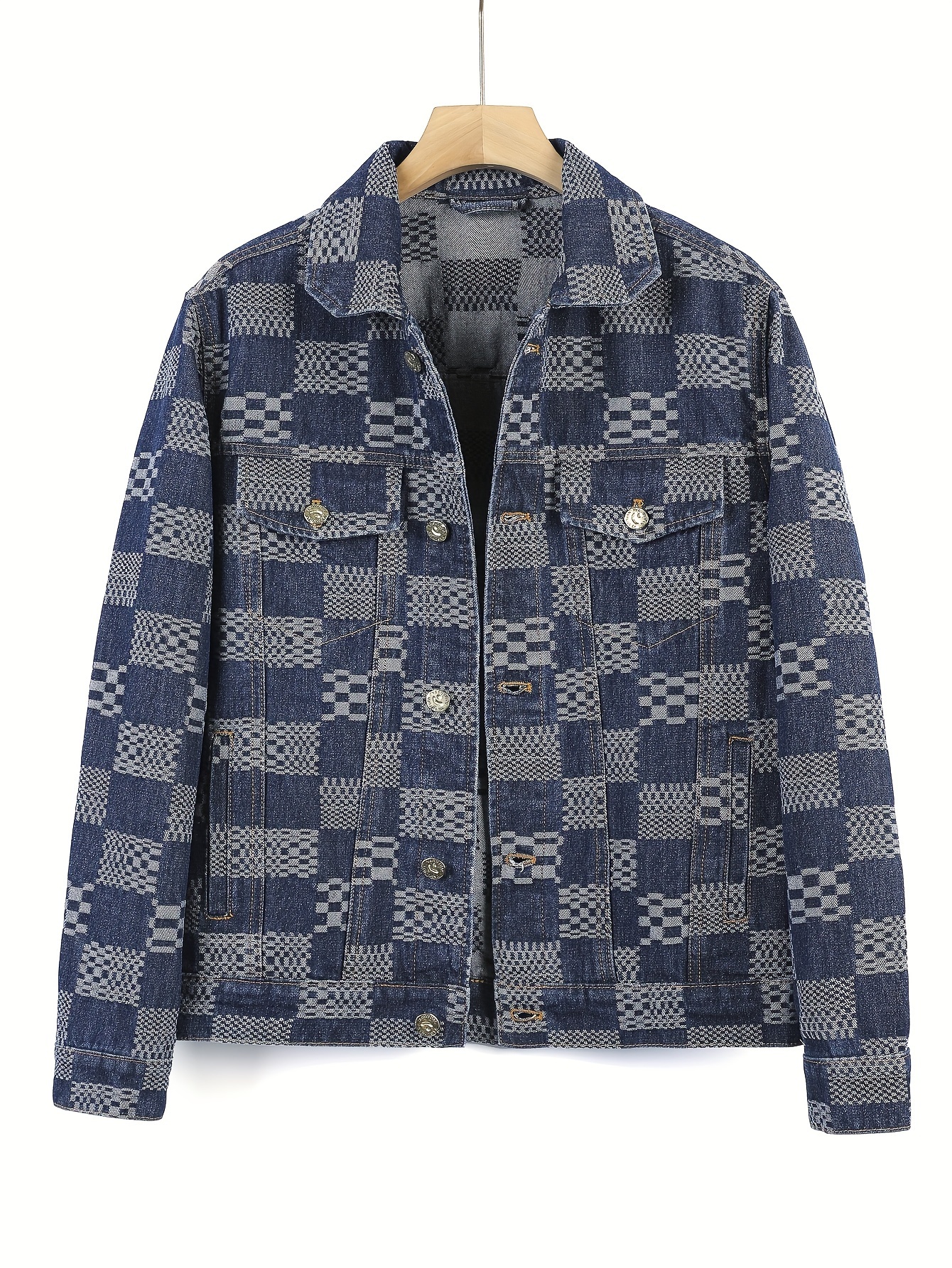 Jacquard Weave Denim Jacket, Men's Casual Street Style Chic Button Up Jacket  - Temu