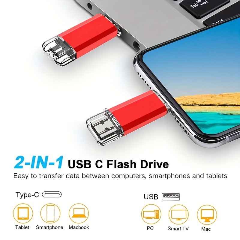 Flash Drive USB Type C Both 3.2 Tech - 2 in 1 Dual Drive Memory  Stick High Speed OTG for Android Smartphone Computer, MacBook, Chromebook  Pixel - 64GB : Electronics