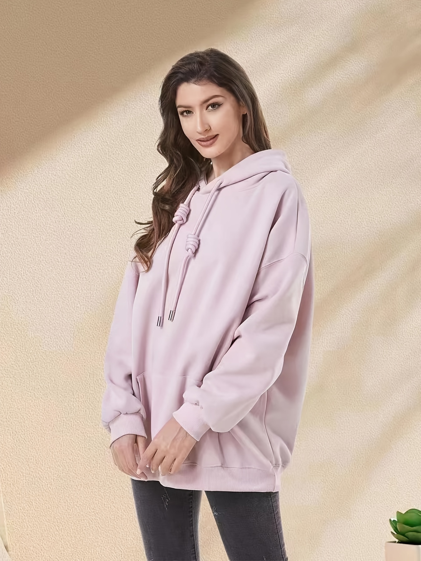 Solid Kangaroo Pocket Hoodie, Long Sleeve Drawstring Thermal Hoodies  Sweatshirt, Women's Clothing - Temu