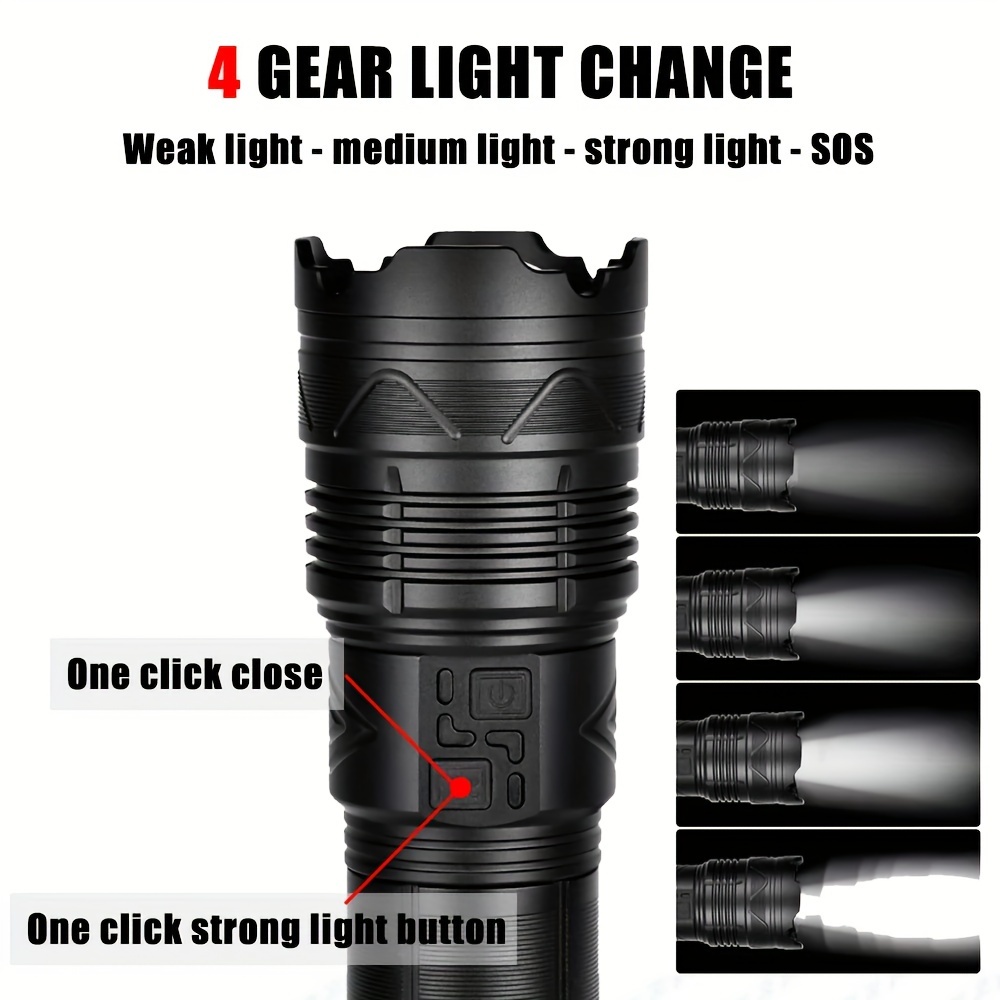 GT60 Self Defense Flashlight World's Most Powerful Camping LED Rechargeable  Lamp Electric Teaser High Power Lantern Torch Light