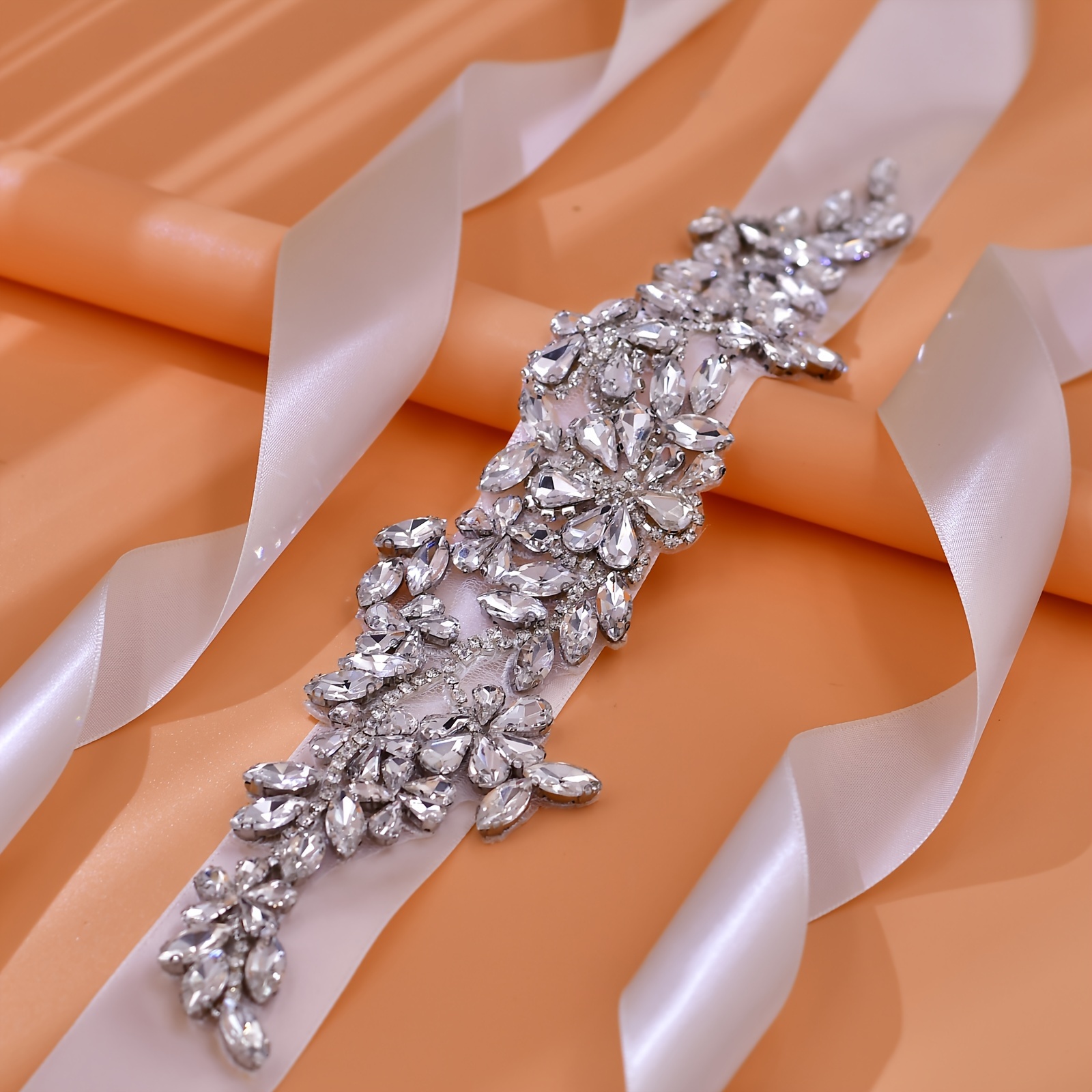 1PC Elegant Rhinestone Waistband Satin Ribbon Belt Adjustable Girdle Bridal  Wedding Dress Ball Gown Accessories