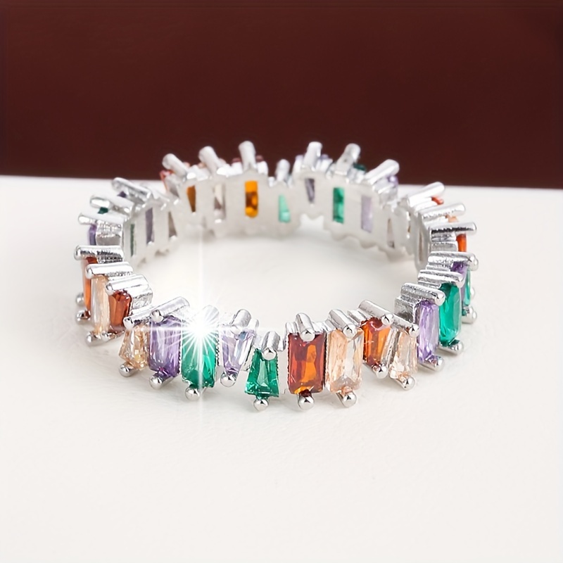 Geometric Zirconia Ring Women, Elegant Silver Jewelry