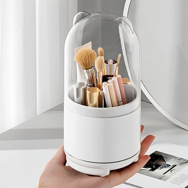 360° Rotating Makeup Brush Holder With Lid Dustproof Desktop Cosmetic  Organizer Lipstick Storage Box Office Pencil Container