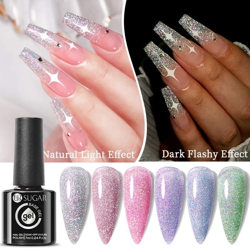 Colorful Reflective Rubber Base Gel Sparkling Glitter Laser - Temu