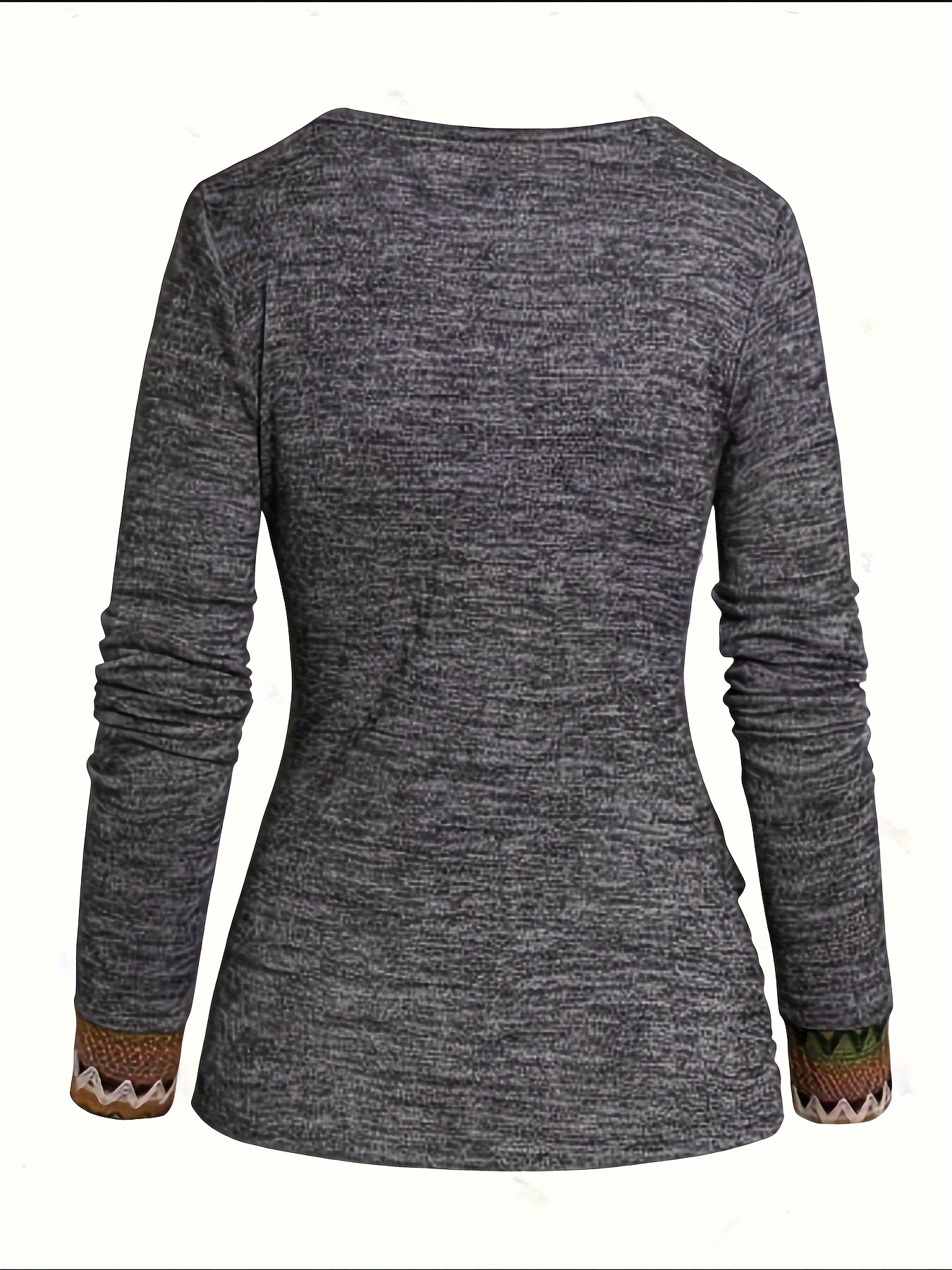 Geometric Print Paneled Crew Neck T-shirt, Casual Long Sleeve Top