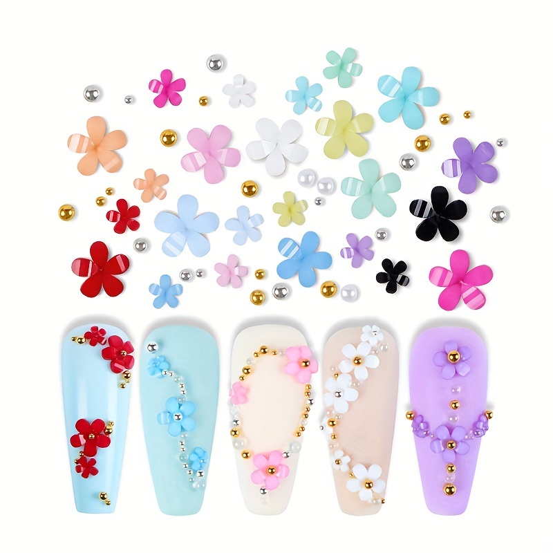60pcs Colorful Rose Flower Nail Art Charms Nail Glitter Decals Decoration  4d Nail Flower Mixed Size Rose Design Acrylic Nail Stud Jewelry Salon Nail  A