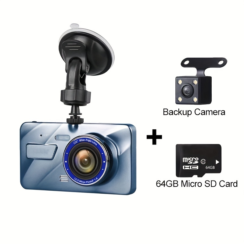 Dashcam Triple Caméra Voiture Tableau de Bord Full HD SD 64Go