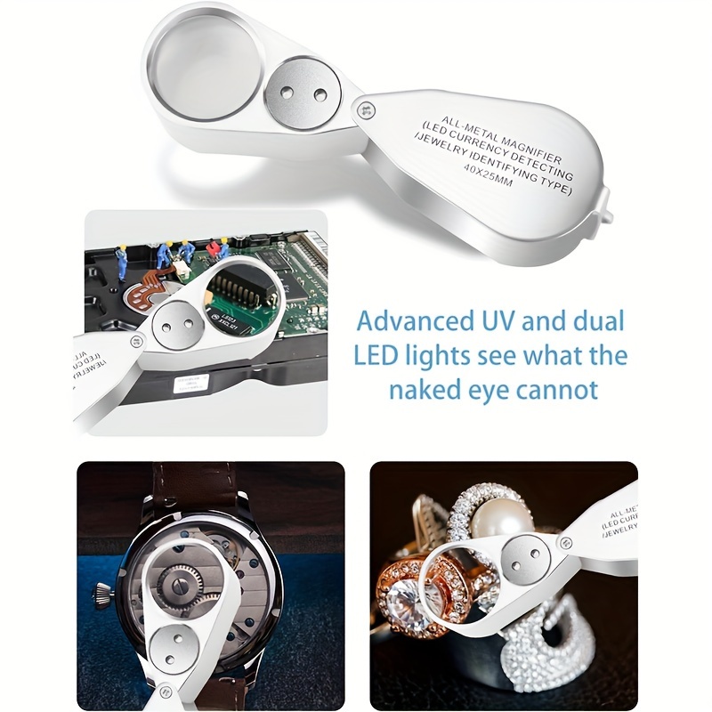 40x Full Metal Pocket Portable Magnifying Glass With Led Uv - Temu