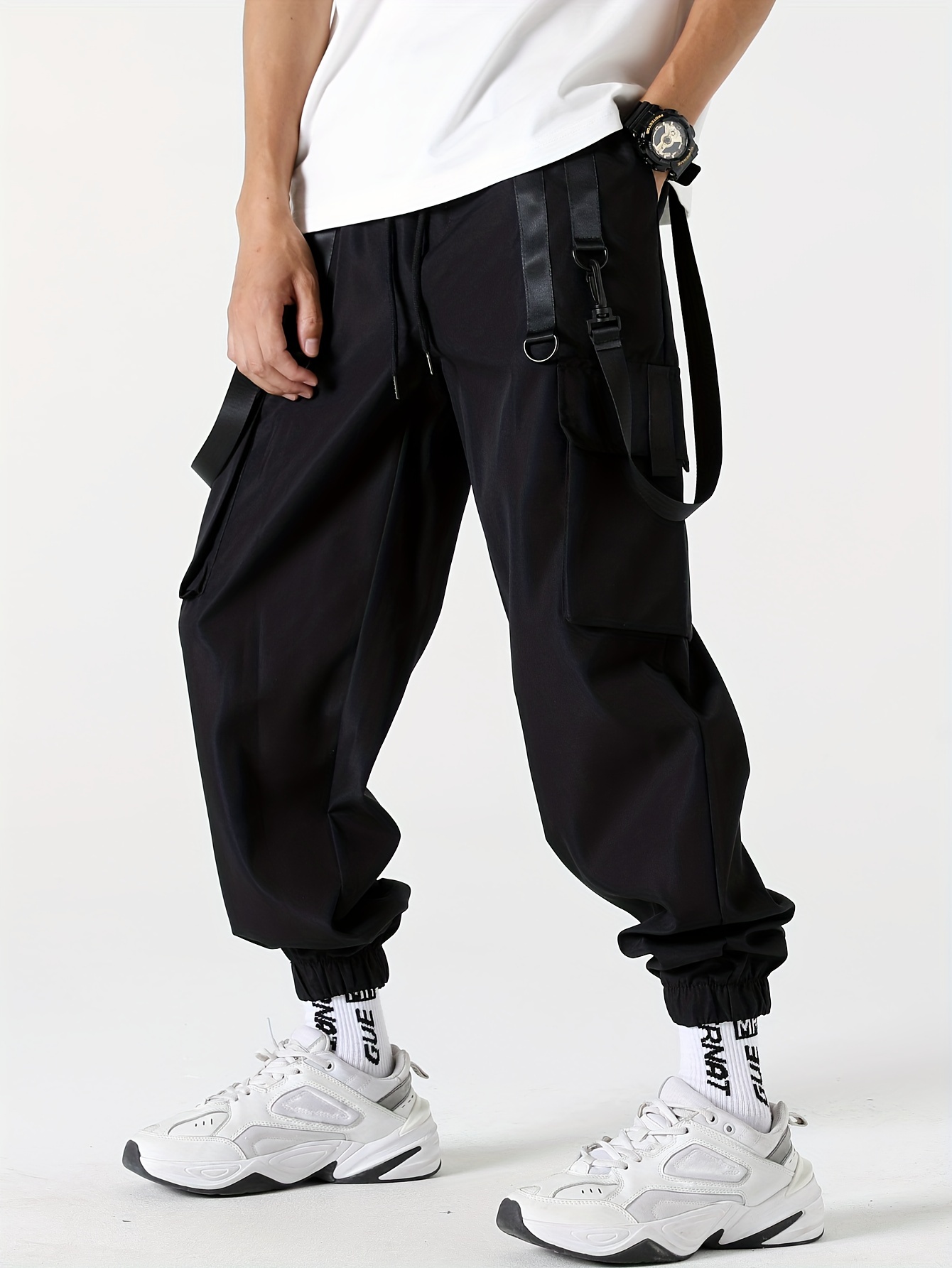 Casual Loose Fit Multi pocket Drawstring Cargo Pants Men's - Temu