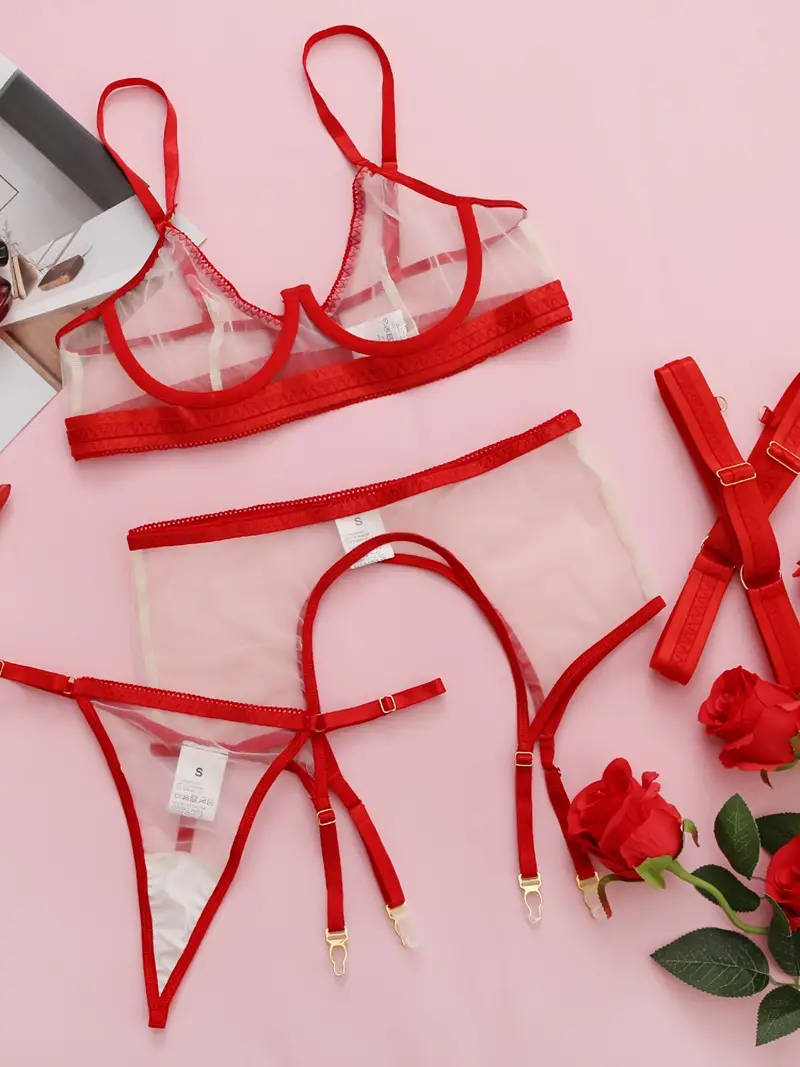 Sheer Gauze Lingerie Set Matching Garter Sexy Seductive - Temu Canada