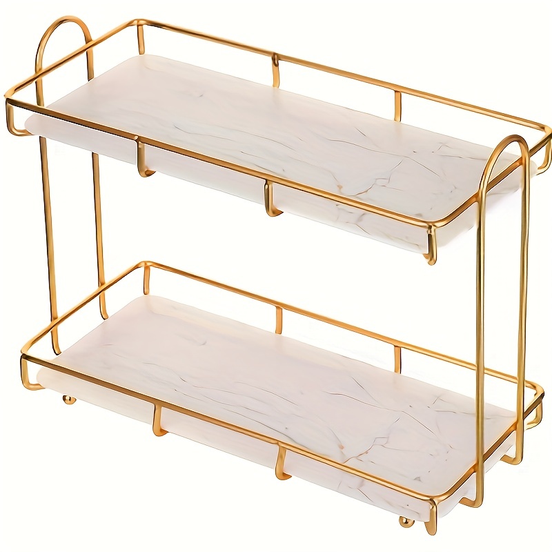 Golden Double Layer Iron Storage Rack Bathroom Organizing Shelf