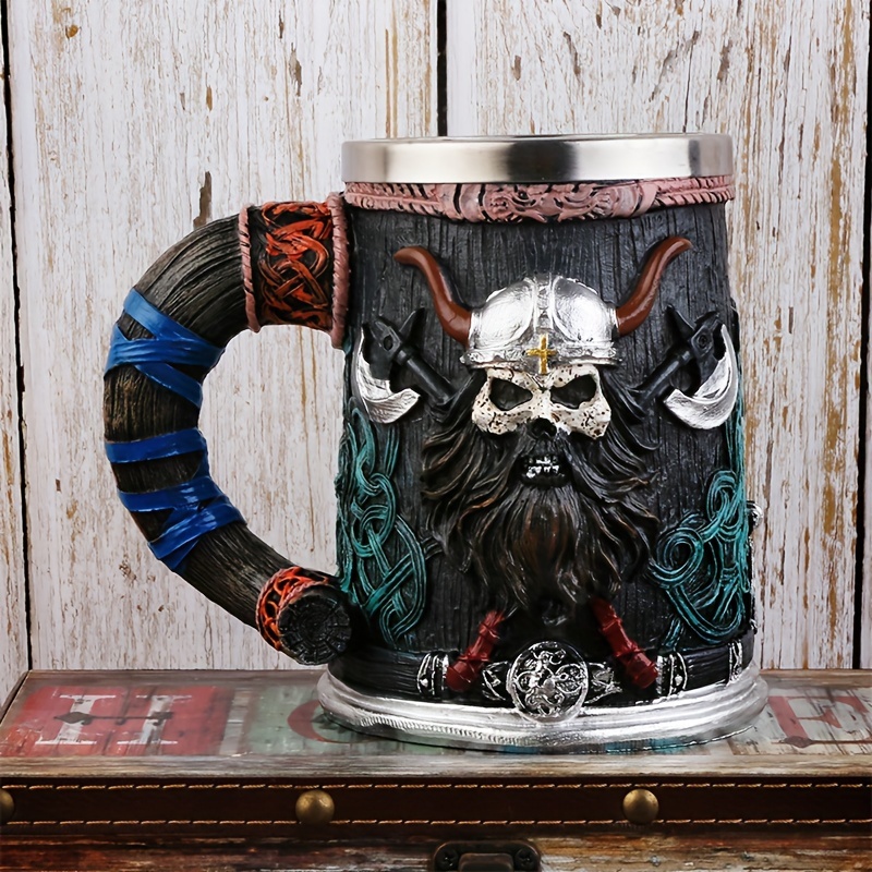 Viking Beer Mug Double Wall Insulated Whiskey Barrel Cup Viking