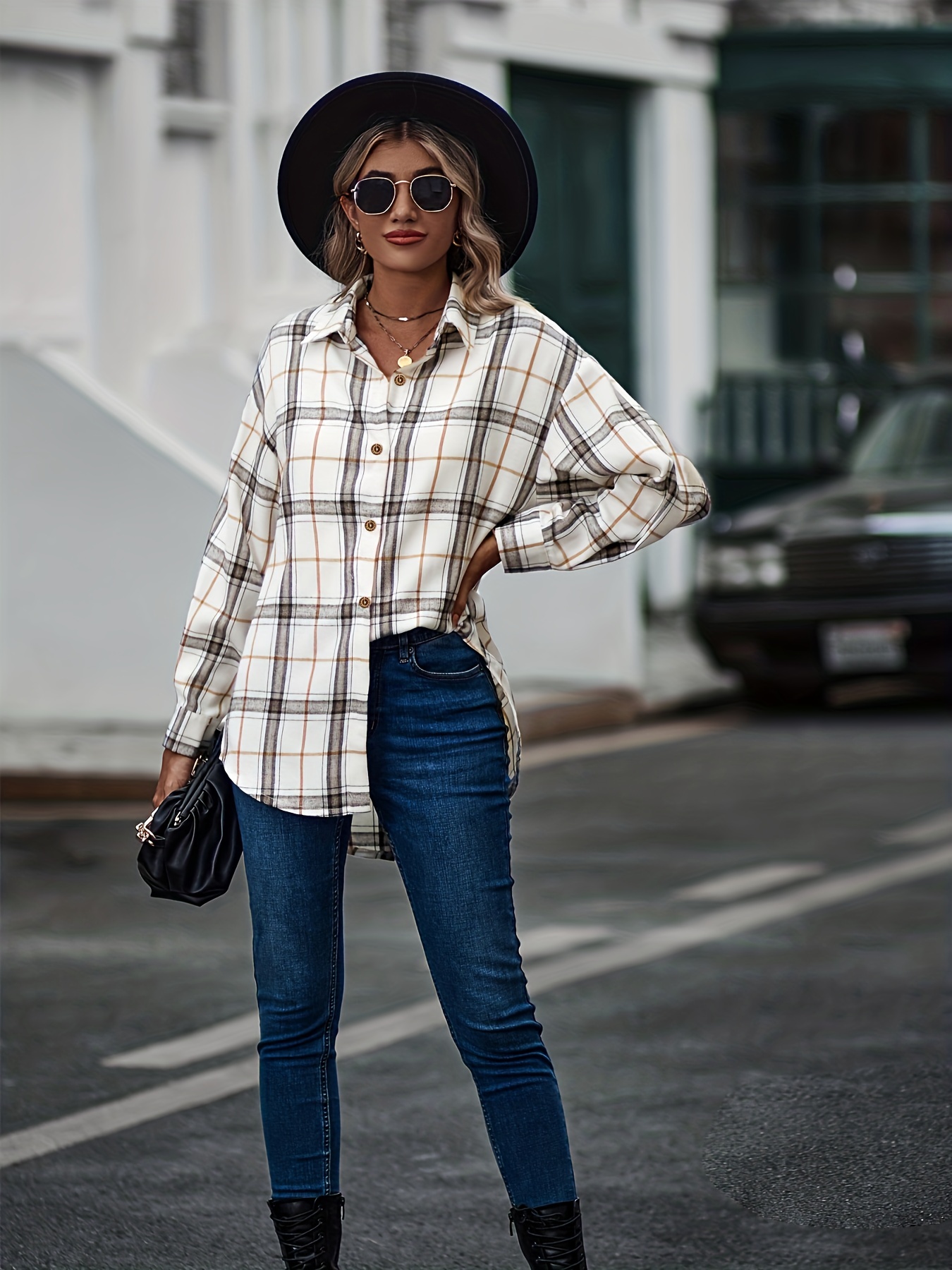 Versatile Plaid Shirt, Button Down Long Sleeve Shirt, Casual Every Day  Tops, Women's Clothing