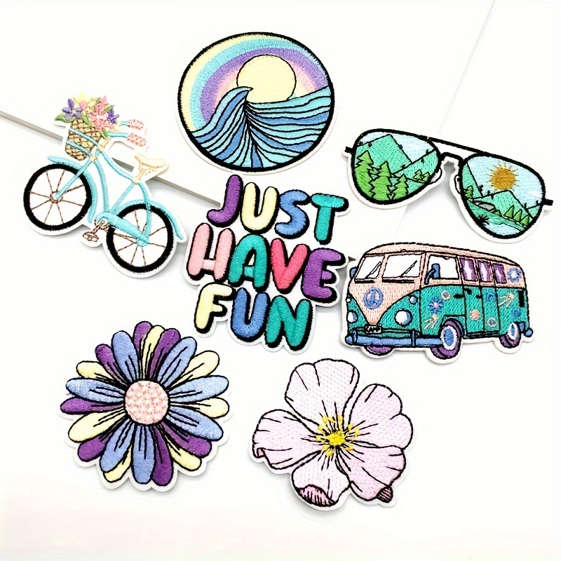 

7pcs Just Have Fun Iron On Patches For Clothes Embroidery Patches Appliques Diy Decorations For Your Favorite Outfits