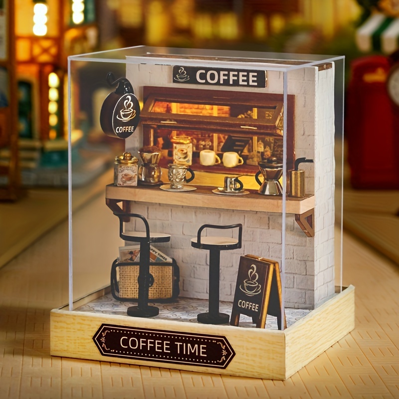 Mini Coffee House Model Kit with Furniture & Decorations