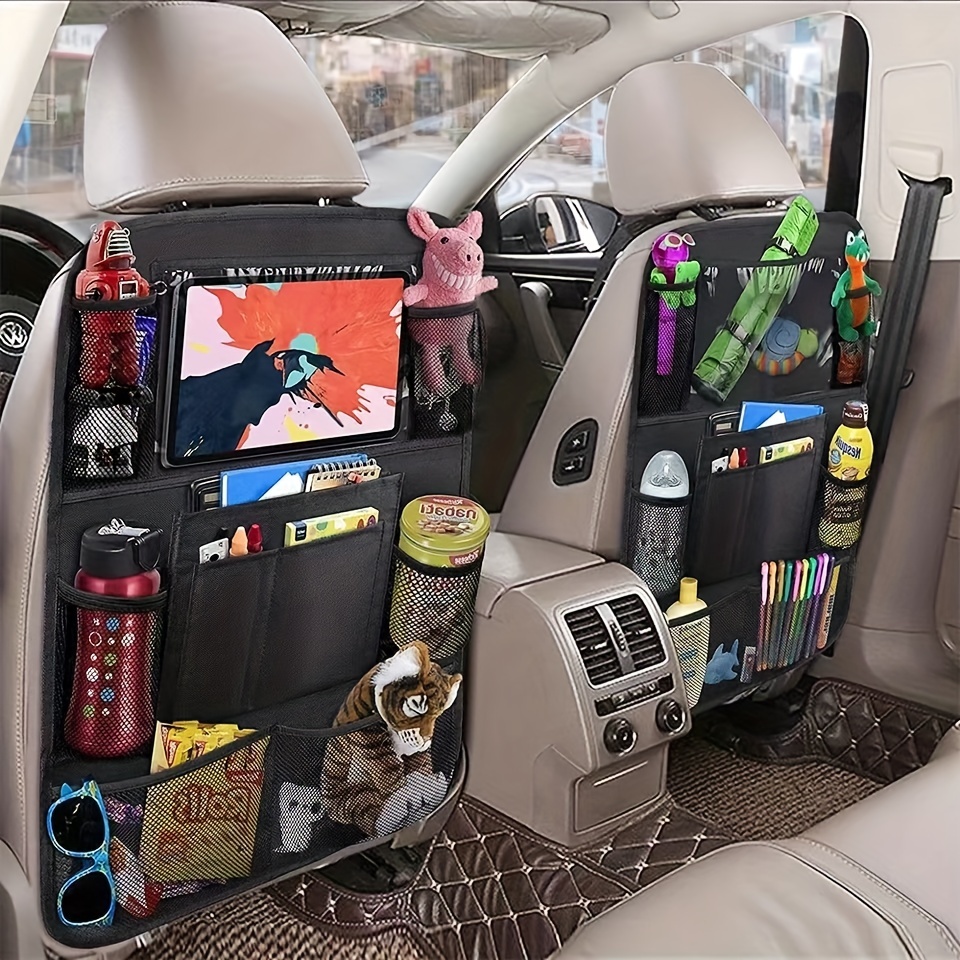  OKEECA - Organizadores de asiento trasero de coche, organizador  de maletero de coche con 8 bolsillos de almacenamiento + bolsillo de  pantalla táctil de 10 pulgadas, protectores de respaldo de asiento