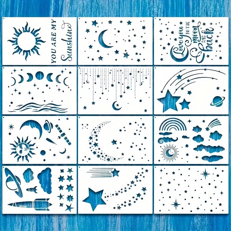 12 Pz Stencil A Tema Luna E Stelle Stencil Pittura - Temu Italy