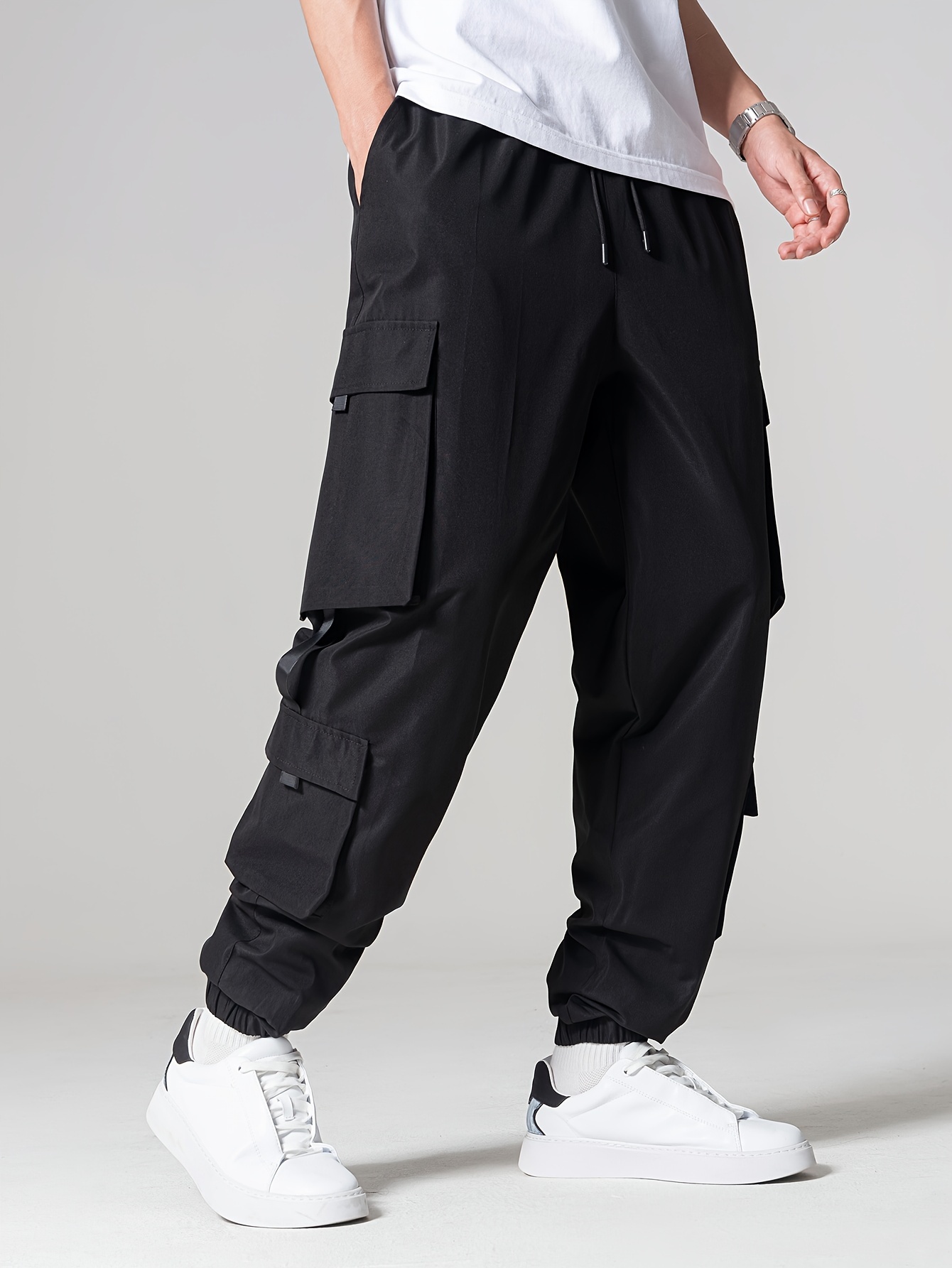 Trendy Solid Cargo Pants Men's Multi Flap Pocket Trousers - Temu Philippines
