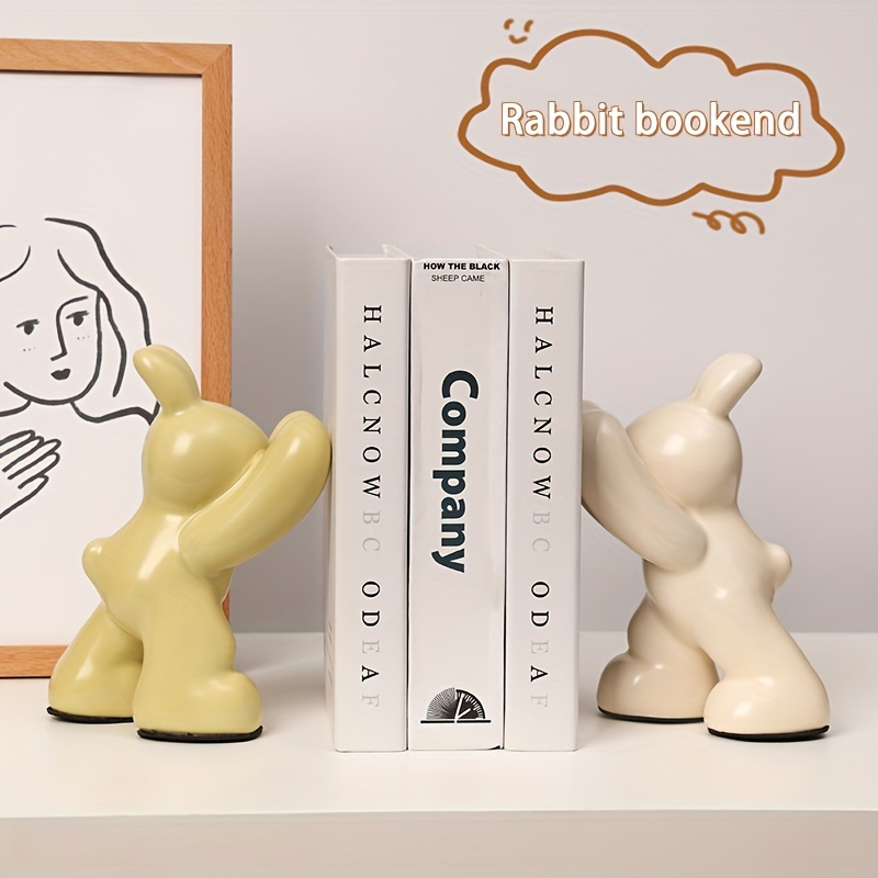 

1pc Non-slip Rabbit Bookends - Cream Wind Rabbit Bookcase For Home Decor, Living Room, Porch Cabinet - Heavy Books Book Divider Decorative Holder - School Supplies