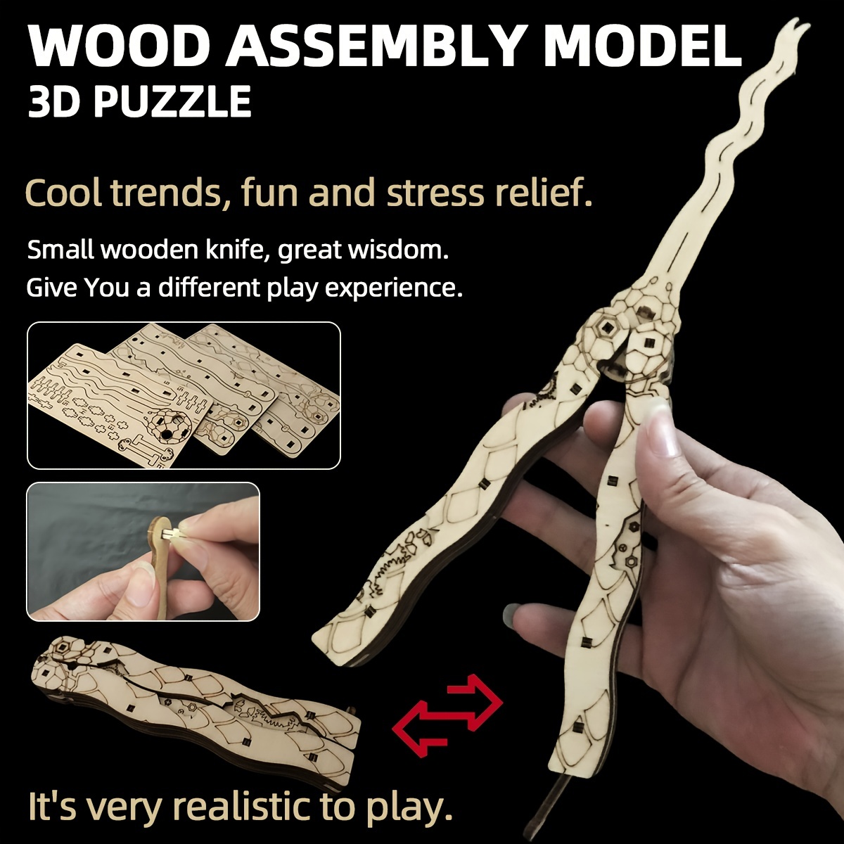 Couteau à griffes pliant en bois bricolage, assemblage dos, puzzle,  construction de modèles, rotatif, jouets de