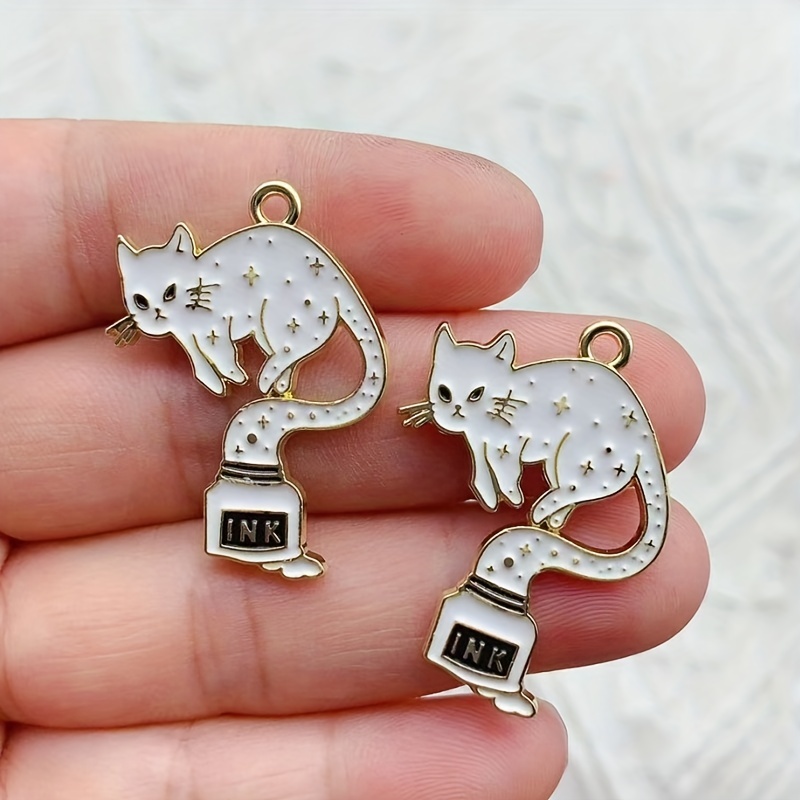 10pcs Alloy Metal KC Golden Drop Oil White Black Small Cat Charms, Animal  Pendant For DIY Bracelet Necklace Jewelry Making