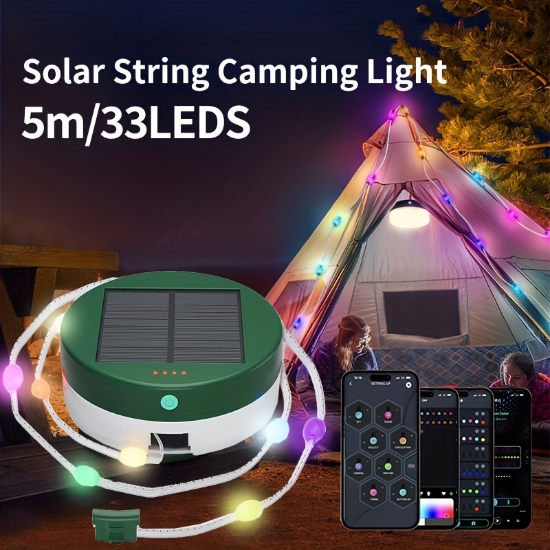Acheter Guirlande lumineuse solaire à 33led, contrôle par application  Bluetooth, pour tente de Camping, lumière d'ambiance, étanche, d'urgence