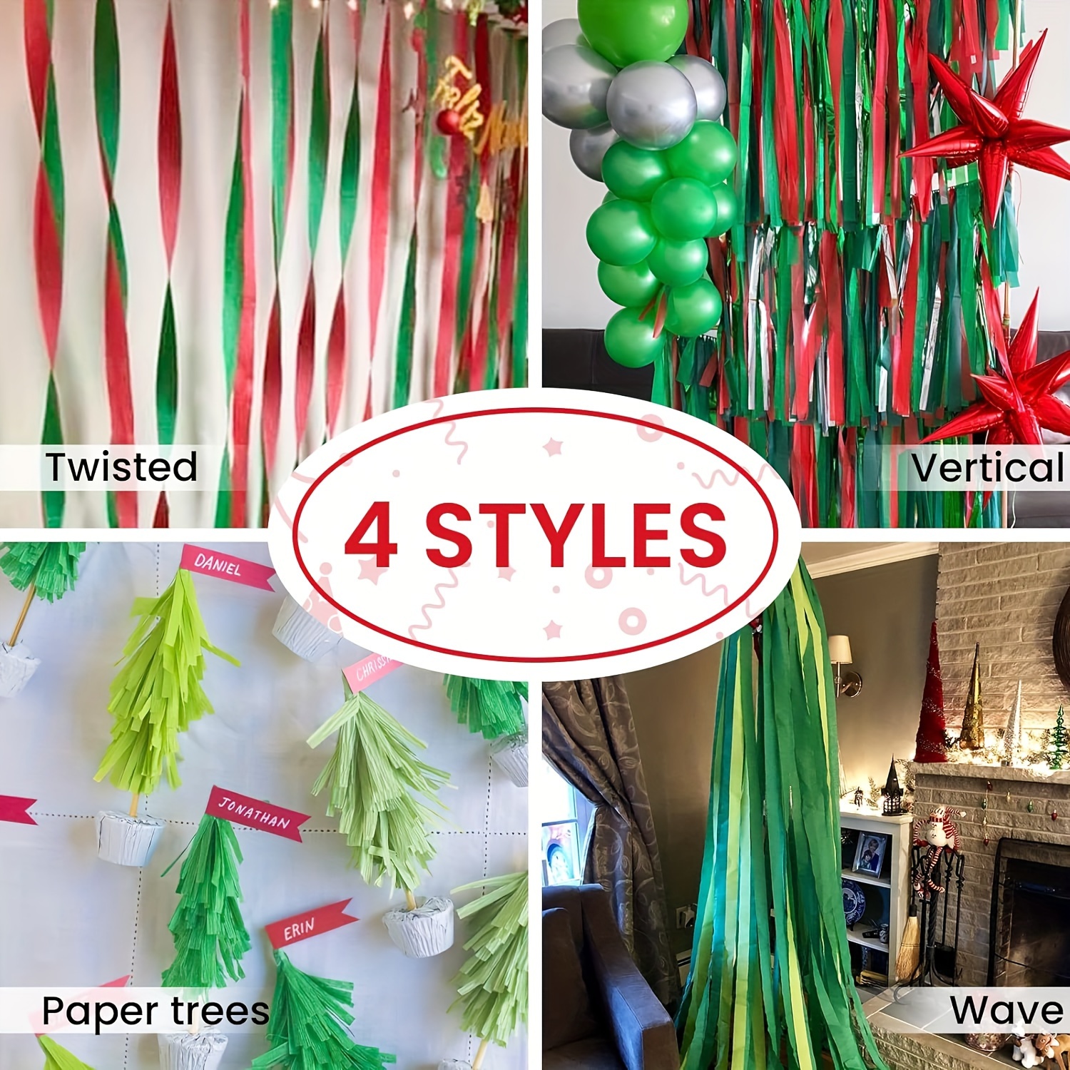 PartyWoo Crepe Paper Streamers 6 Rolls 492ft, Pack of Crepe Paper Green  Streamers Party Decorations, Crepe Paper for Birthday Decorations, Party