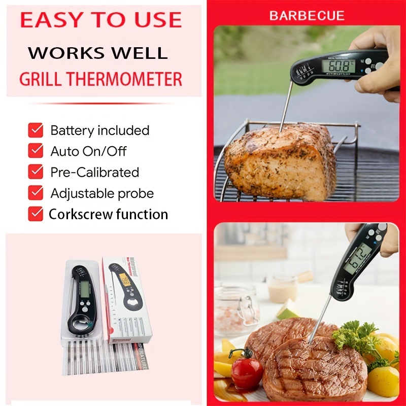 Digital Meat Thermometer Instant Read Waterproof Food Thermometer Barbecue  Thermometer With Backlight Magnet Calibration Thermometer For Kitchen  Outdoor Cooking Bbq Grill Candy (red) - Temu