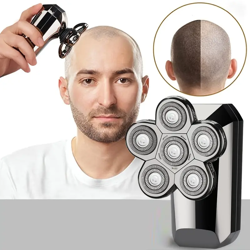 electric head hair shaver led display ultimate mens cordless rechargeable wet dry skull bald head waterproof razor with rotary blades clippers nose trimmer brush massager details 6