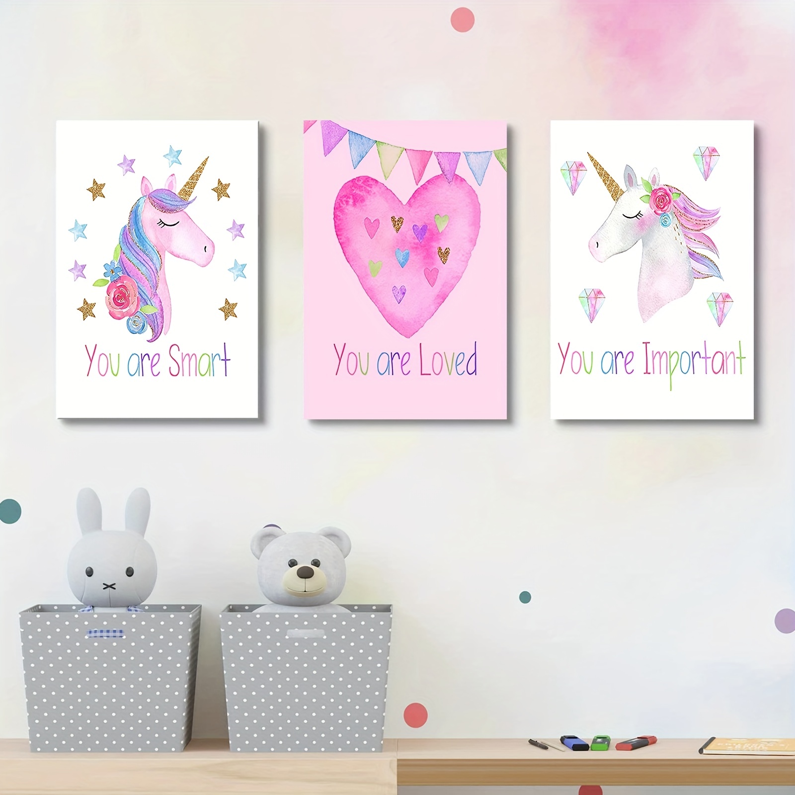 Super Cute Watercolor Unicorn Canvas Wall Art For Girl's - Temu