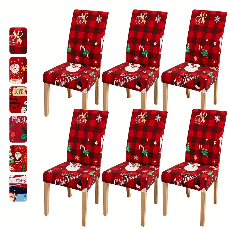 

4/6pcs Fabric Christmas Tree Santa Claus Elk Dining Chair Slipcovers, Elastic Restaurant Chair Cover For Hotel Dining Room Office Banquet House Home Decor