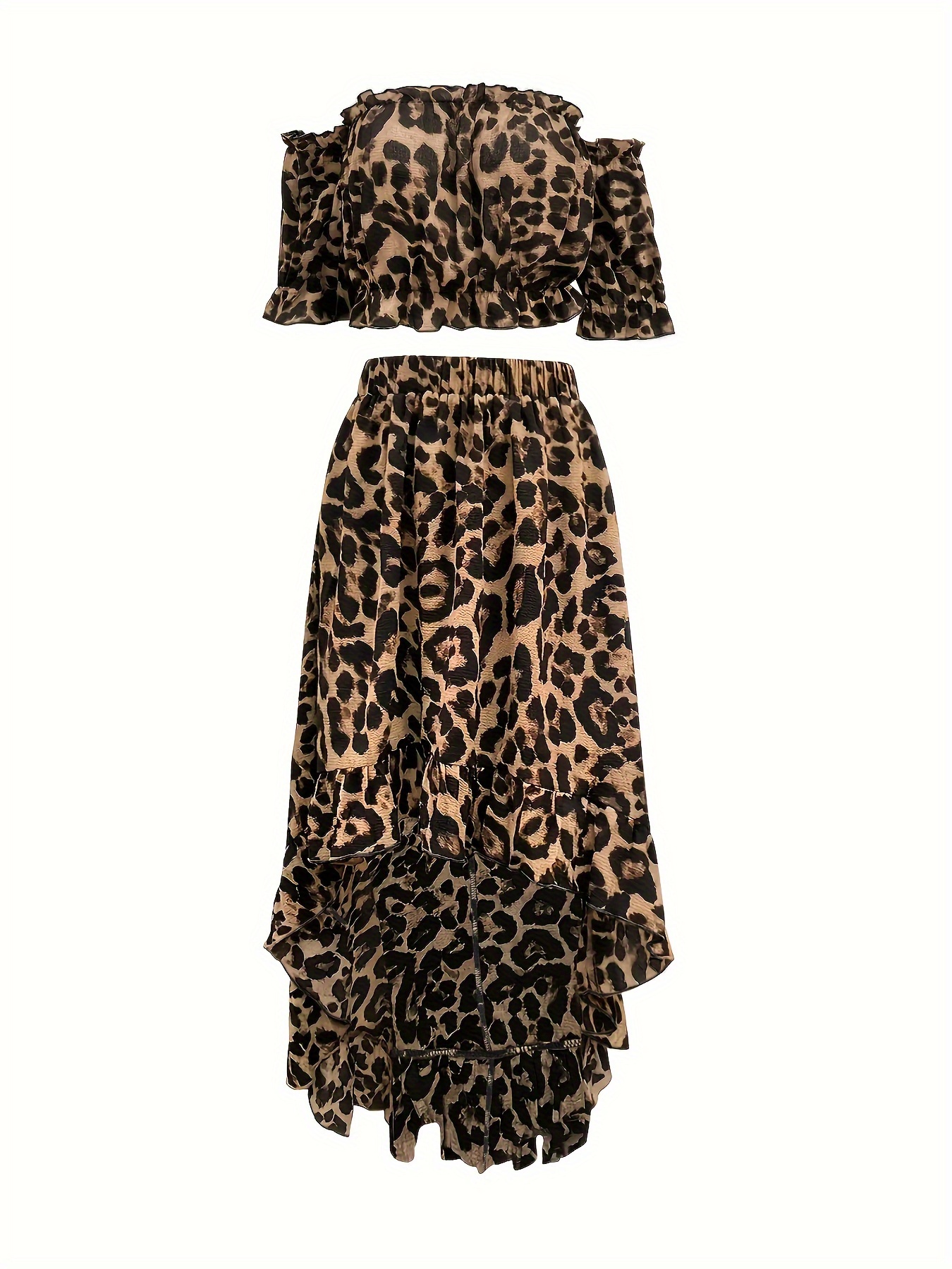 Leopard Print Elegant Two piece Set Shoulder Short Sleeve - Temu