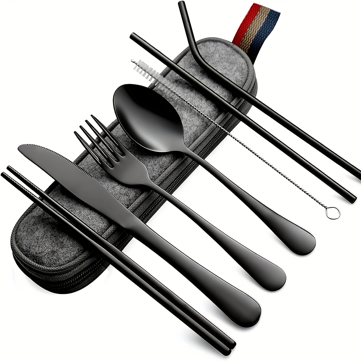  Utensilios de viaje con estuche, cubiertos de viaje, juego de  almuerzo, cuchillo de acero inoxidable, tenedor, cuchara, ideal para  lonchera, picnic y viajes : Hogar y Cocina