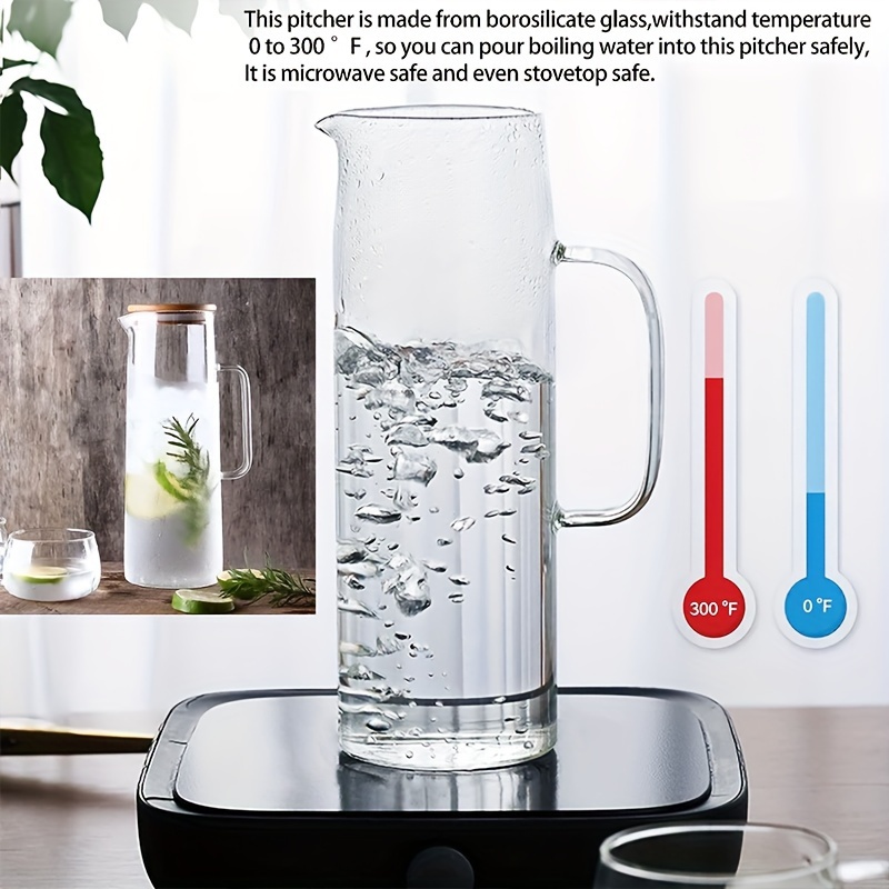 Glass Pitcher with Lid - High Heat Resistance Stovetop Safe Pitcher for  Hot/Cold Water & Iced Tea