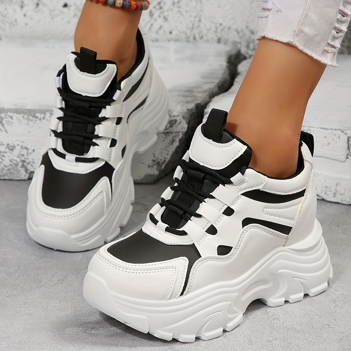 Colorblock Platform Height-increasing Stylish Dad Sneakers For Casual  Sports Outfit