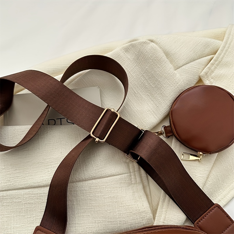 Vintage Wide Strap Square Crossbody Bag, Pu Leather Textured Bag