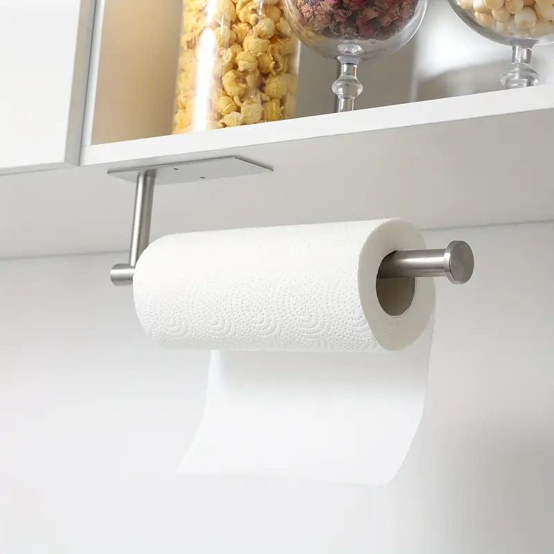 Adhesive Paper Towel Holder Under Cabinet Wall Mount For Kitchen Towel,  Black Roll Stick To Wall, Kitchen Accessories - Temu
